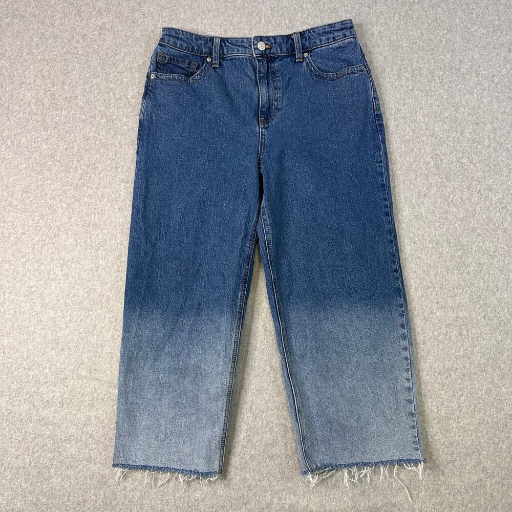 Talbots Ombre Jeans WMN 8 Wide Leg Cropped Gradient Denim Raw Hem Crop High Rise